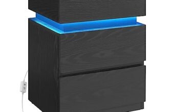 VASAGLE KAILYN Collezione – Comodino con Striscia Luminosa di Luci a LED Multicolore Variabile, 3 Cassetti, Tavolino in Stile Moderno, 35 x 40 x 55 cm, Nero Effetto Legno LET630T56
