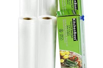 KitchenBoss Sacchetti Sottovuoto per Alimenti,4 Rotoli 20x500cm e 28x500cm Totale20M, (Non più forbici) Rotoli Sacchetti goffrati,per Conservazione Alimenti e Cottura Sous Vide