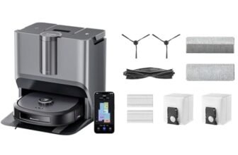 EUREKA Bundle of J20 Robot Aspirapolvere Lavapavimenti con Mappatura, del Mocio Cingolato 8000Pa, Rilevamento Ostacoli 3D, Autopulente Stazione 45°C Asciugatura Aria Calda