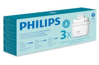 Philips Water Cartucce filtranti di ricambio Anticalcare+, confezione da 3, RIDUZIONE DEL CALCARE FINO AL 50% IN PIÙ, filtra cloro, microplastiche e altri contaminanti, Compatibile con Brita*