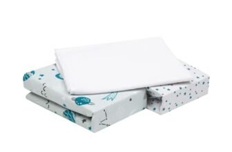 FlyIdeas Set 2 Lenzuola per Next to Me 50×83 cm 100% Cotone + 1 Coprimaterasso Impermeabile Made in Italy Lenzuola Compatibili Next2Me Morbide e Traspiranti (Cosmos, 83 x 50 cm)