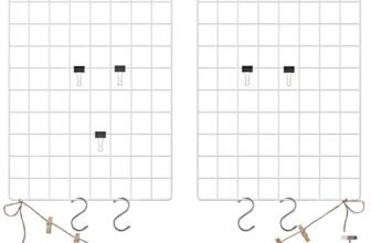 SONGMICS Griglia da Parete, Pannello Griglia, Set di 2 Espositori Foto a Parete, Decorazione in Rete Metallica, Fai da Te, Ganci a S, Mollette, Corda di Canapa, Bianco LPP01W