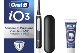Oral-B Spazzolino Elettrico Ricaricabile iO 3 Nero, 1 Spazzolino Elettrico, 1 Testina Di Ricambio, Custodia Da Viaggio + Dentifricio Oral-B Advanced Protezione Sensibilità, Pulizia Denti