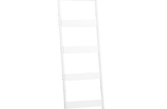 HOOBRO Scaffale Portasciugamani Autoportante, Scaffale a Scala a 5 Livelli, con 4 Ganci, Porta Coperte, Attaccapanni contro Parete, Scaffale Espositore, per Coperte, Bianco EWW52CJ01