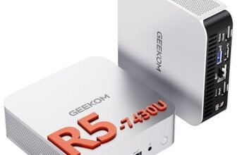 GEEKOM A5 Pro Mini PC Windows 11 | AMD Ryzen 5 7430U | 16GB RAM DDR Aggiornabile (non saldata) | 1TB SSD PCIe | Doppio HDMI + USB-C 8K | LAN 2.5G | Design Compatto per Smart Working e Ufficio