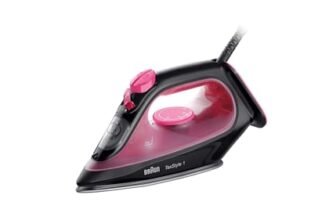Braun TexStyle 1 SI1070PU, Ferro da Stiro con 5 ANNI DI GARANZIA, Piastra SuperCeramic, Punta di Precisione, 130g/min,Ricarica da 220ml, Eco Mode, Sistema Antigoccia, 2000W, Rosa/Nero