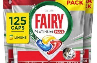 Fairy Platinum Detersivo Pastiglie Lavastoviglie Plus Complete, Brillantante, 125 Capsule, Limone, Tecnologia Anti-Opaco, Contro Il Grasso e le Incrostazioni Ostinate Anche Nei Cicli Brevi
