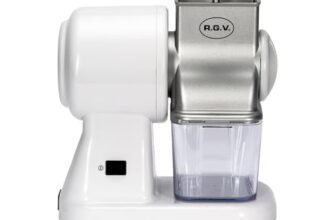 RGV Robusta Junior – Grattugia Elettrica con Rullo in Acciaio Inox Ø58×82 mm, 150W, Tramoggia in Alluminio Lavabile, Contenitore Estraibile con Coperchio Salvafreschezza