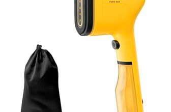 Rowenta Pure Pop, Ferro da Stiro Verticale Portatile a Vapore, Utile per Stirare e Igienizzare i Tuoi Capi, con Sistema Reversibile, Riscaldamento Rapido, Potenza 1300W, Colore Giallo, DR2026