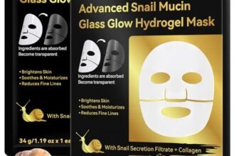 Snail Mucin Mask 4 Pack, Maschera Collagene Viso, Advanced Snail Mucin Glass Glow Hydrogel Mask with Snail Mucin Serum, Face Masks for Dry, Sensitive Skin, Korean Skin Care