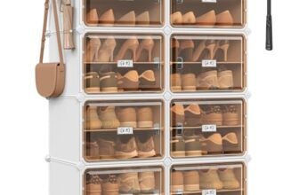 SONGMICS Scarpiera 8 Scomparti, Scarpiera Componibile Ingresso, 30 x 45 x 30 cm per Scomparto, Ante Trasparenti, Metallo, 32 Paia, Camera da letto, Bianco Nuvola e Marrone Trasparente LPC054WH01