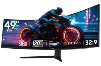 Gawfolk Monitor Gaming Curvo 49 Pollici Schermo DQHD 5120×1440, 120Hz, 1500R FreeSync Premium, VA, HDMI 2.0, VESA