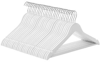 SONGMICS Grucce Legno, 30 Pezzi, Appendiabiti con Scanalature su Spalle, Barra Portapantaloni Antiscivolo e Gancio Girevole a 360°, per Completi Camicie Cappotti, Bianco CRW031WT