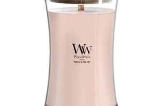 WoodWick candela profumata a clessidra grande con Pluswick InnovationVaniglia e sale marino