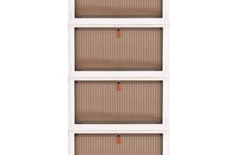 Cozyswan Impilabili Scatole, Comodino cassetti in plastica, contenitore 4-rack con ruote, Organizzatori Salvaspazio utilizzato per riporre scarpe, libri, giocattoli, snack, cosmetici,utensili