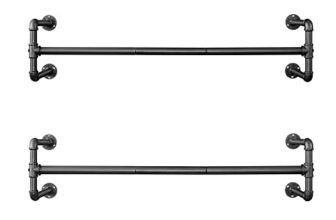 SONGMICS Set di 2 Attaccapanni da Muro, Barra Appendiabiti da Parete a Tubo, Stile Industriale, Salvaspazio, 112 x 30 x 29,3 cm, Portata di 60 kg, Montaggio Facile, per Spazio Stretto, Nero