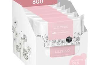 Salviettine con Prebiotici LILLYDOO, 600 pezzi (10 x 60) – Aiutano a rafforzare la naturale barriera cutanea, 100% tessuto senza plastica – Extra delicate, senza profumi, dermatologicamente testate