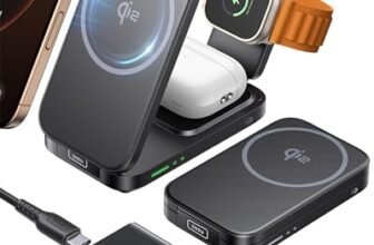 INIU Caricatore Wireless 3 in 1, 15W Certificato Qi2 Stazione di Ricarica Magnetica Pieghevole da Viaggio, Caricabatterie con MagSafe per iPhone 17/16/15/14/13/12 Serie, Apple Watch, AirPods Pro/4/3/2