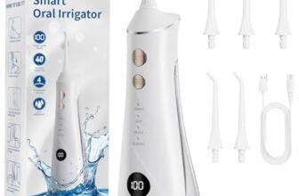 Idropulsore Dentale, Vincitore del Test 2025, 5 Ugelli Getto e 4 Modalità, Igiene Dentale e Pulizia Interdentale, Igiene Orale, Serbatoio Grande, Impermeabile IPX7, per Casa e Viaggio