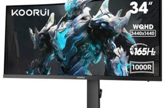 KOORUI Monitor Gaming Curvo 34 Pollici, 180Hz, 1ms, 1000R, UWQHD 3440×1440, HDR400, DCI-P3 90%, Adaptive Sync, 2xHDMI & Display Port, VESA 75 * 75mm