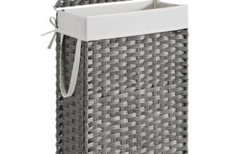 SONGMICS Cestino Portaoggetti, Cesta Portabiancheria da 55 L con Coperchio, Pieghevole, Sacco in Tessuto Rimovibile con Manici, Soggiorno Camera da letto Lavanderia, Grigio Tortora LCB164G01