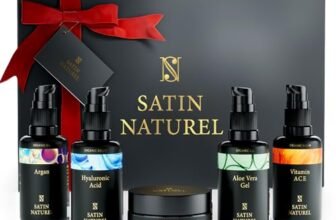 Satin Naturel Regalo di San Valentino – Gel di Aloe Vera, Olio di Argan, Siero Vitamina C, Siero Acido Ialuronico & Crema al Retinolo – Cosmetica Vegana in Confezione di Lusso – Edizione Premium