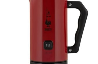 Bialetti Milk Frother Elettrico, Montalatte per Cappuccino, Capacità 150 ml Cappuccino o 300 ml Latte Caldo, Rosso