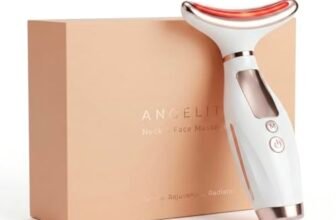 Massaggiatore Viso Angelite, Scolpitore Viso LED & Dispositivo Lifting Facciale per Rassodare & Scolpire, Strumento Rassodante con Calore & Vibrazione per Mascella, Guance & Collo, Garanzia di 2 Anni