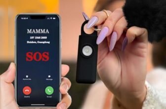 Portachiavi Allarme Antipanico, Dispositivo Antiaggressione SOS Chiamata Automatica, Invio Istantaneo Posizione GPS, Sirena 130dB, Difesa Personale e Autodifesa per Donne, Bambini e Anziani (Nero)