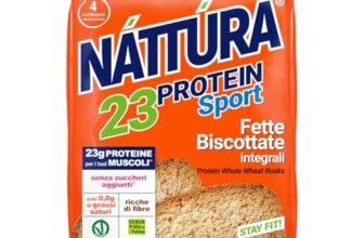 NATTURA PROTEIN SPORT Fette Biscottate Integrali, Fette Integrali Senza Zuccheri Aggiunti, Senza Olio di Palma, Vegane, 23% di Proteine, 4 Confezioni da 30g