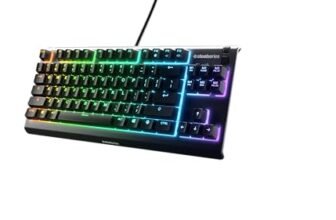 SteelSeries Apex 3 TKL, RGB tastiera da gaming , Fattore di forma compatto senza tastierino numerico studiato per gli eSport, Illuminazione RGB a 8 zone, Layout Americano QWERTY