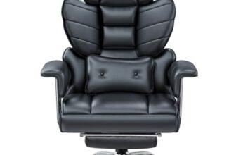 Racingreat Sedia da Ufficio Ergonomica, Sedie Scrivania Con Poggiapiedi Telescopico, Poltrona Ufficio Regolabile in Altezza, Supporto Lombare, Schienale Regolabile da 90 a 135°, Pelle PU,Noir