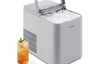 COMFEE’ RCI12GY1EU(E) Macchina del Ghiaccio, 8 Cubetti in 6 Minuti (12kg/24h), Funzione Autopulente, 2 Dimensioni, con Paletta e Cestello, Portatile per Casa e Cucina, Grigio