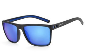 ZENOTTIC Occhiali da sole polarizzati uomo leggero TR90 montatura UV400 protezione occhiali da sole quadrati, C13 montatura nera/lente a specchio blu, L