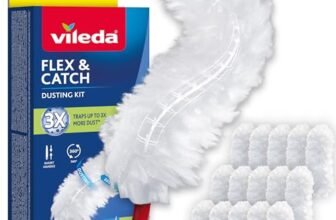 Vileda Flex&Catch kit catturapolvere con manico corto e 15 ricambi | Cattura fino a 3 volte più polvere rispetto ai piumini tradizionali | Gancio per fissare il piumino