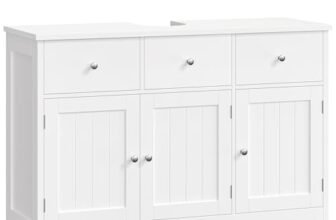 FOREHILL 100cm Mobile Sottolavabo per Bagno Grande, Mobile Bagno a 2 Cassetti e 3 Ante, Mobiletto Portaoggetti da Terra, Scanalatura a Forma di U, 100x30x61cm (Bianco)