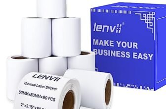 LENVII 50mm x 80mm Etichette Adesive Termiche,2 x 3.15 pollici Etichette Termiche,Impermeabile/Resistente all’attrito Per le Stampanti Di etichette Portatili e Desktop(1 rotolo 80 pezzi / 8 rotoli)