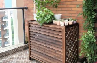 HRXQ Copri Condizionatore da Esterno Legno Massello per unità Esterna, Copertura Condizionatore Legno retrò Marrone per Condizionatore d’Aria Espositore per Fiori E Piante(Extra large-120x57x100cm)