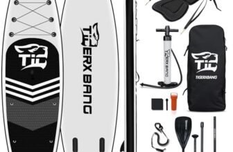 TIGERXBANG Black Tiger Collection – Tavola da SUP gonfiabile con sedile per kayak, pagaia a doppia lama, 320 x 82 x 15 cm, per adulti/bambini, kit completo ISUP PaddleBoarding