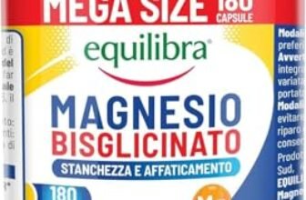 Equilibra Magnesio Bisglicinato, 180 Capsule, 250mg, con Vitamina B6, Scorta 6 Mesi, Vegan, Integratore Stanchezza e Affaticamento, Sistema Nervoso e Funzione Muscolare, Senza Glutine