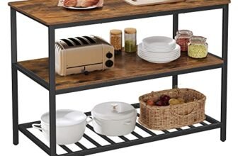 VASAGLE Isola da Cucina con Ampio Piano di Lavoro, Scaffale a 3 Livelli, Struttura in Acciaio, 60 x 120 x 90 cm, Stile Industriale, Facile da Montare, Marrone Vintage e Nero KKI01BX