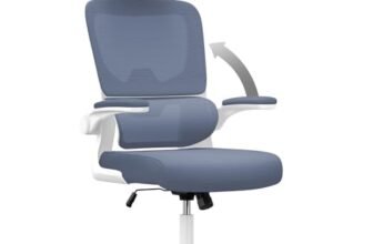 naspaluro Sedia Da Ufficio Ergonomica Con Supporto Lombare Adattativo a Forma Di C, Poggiatesta Regolabile, Braccioli Ribaltabili, Poltrone Ufficio a Rete Traspirante per Scrivania, Casa,Blu-Grigio