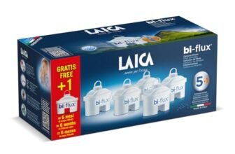 LAICA bi-flux® Filtro per Acqua – Preserva i Sali Minerali Utili all’Organismo e Riduce Cloro e Calcare – 6 Mesi di Acqua Buona e Filtrata (6 Filtri x 150L) – Made in Italy