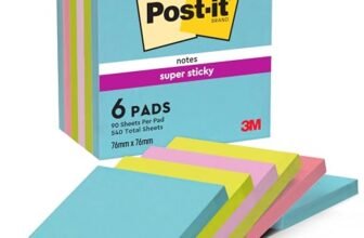 Post-it Foglietti Super Sticky, Colori Assortiti, Confezione da 6 Blocchetti, 90 Fogli per Blocco, 76 mm x 76 mm – Foglietti Extra Adesivi per Appunti, Elenchi & Promemoria