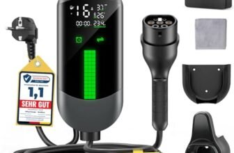 Colonnina Ricarica Auto Elettrica Wallbox – 3,7kW/7M/6-16A Carichino Auto Elettrica Portatile con LCD Digitale e Supporto, Caricabatterie Ritardato, IP65, Compatibile con EVs(IEC 62196-2) & PHEVS