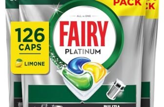 Fairy Platinum Detersivo Pastiglie Lavastoviglie, Brillantante, 126 Capsule Lavastoviglie, Limone, con Sistema Di Prelavaggio Integrato, Efficace nelle Sfide Difficili Contro lo Sporco