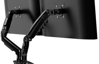 Invision Braccio Monitor Supporto Schermi 19-32 pollici, VESA 75/100mm, Morsetto Scrivania, Regolazione Dell’altezza con Inclinazione, Girevole e Ruota, Capacità di Carico 2-9kg MX400 Braccio Doppio