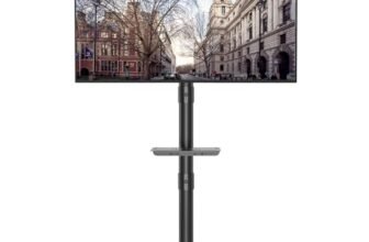 BONTEC Supporto TV da Pavimento, Carrello Inclinabile per TV con Ripiano Multimediale e Ruote di Bloccaggio, Porta TV Adatto per LED, LCD, da 23 a 60 Pollici, Fino a 40 Kg, VESA Max 400 x 400 mm