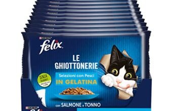 FELIX Le Ghiottonerie – Cibo Umido Gatto Adulto, Bocconcini in Gelatina con Salmone e Tonno. 48 Buste da 85 g