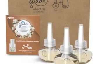 Glade Liquido Elettrico Profumatore per Ambienti con Olii Essenziali, Fragranza Gelsomino e Sandalo di Bali, Fino a 120 Giorni di Profumo, 3 Ricariche